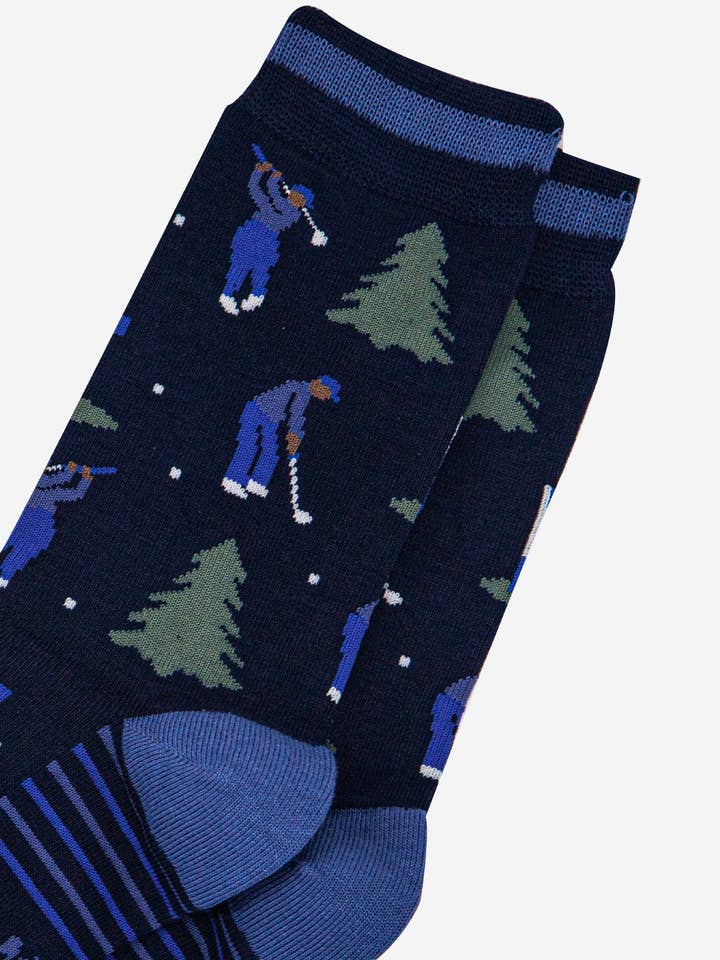Sock Talk - Wholesale Socks – Men's - Men's Bamboo Socks - Navy Blue/Denim Blue, Golfer and Trees2