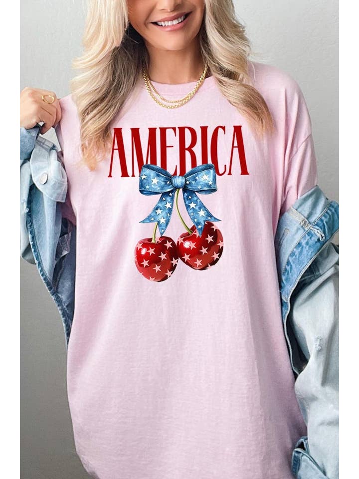 COLORBEAR - Wholesale T-Shirt (Graphic) - Women's - America Cherries Graphic Heavy Cotton Tee3