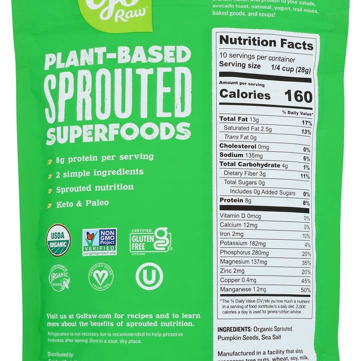 Everyday Supply Co - Wholesale Seeds/Kernels - GO RAW SEEDS PUMPKIN SPRTD SSLT - Case of 61