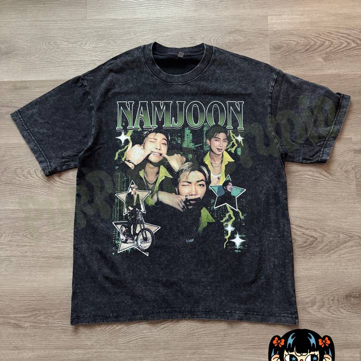 Namjoon Graphic Acid Wash Tee (2-4 weeks processing) Read Description for wholesale by Purpleth Studio