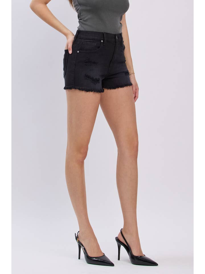 ZEPHYR SVART LULU SUPERHÖG MIDJA AVKLIPPTA SHORTS - ZEPHYR SVART för wholesale på Faire