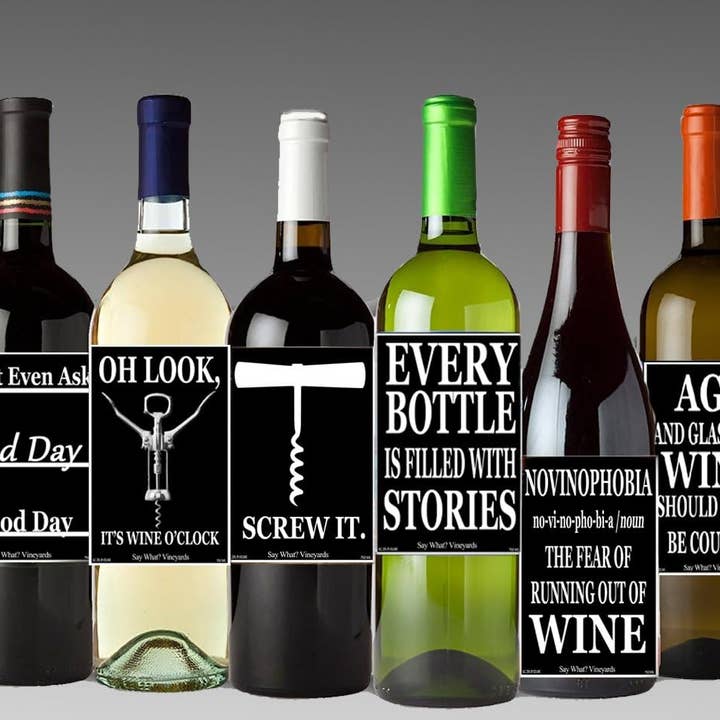 NOVELTIES WHOLESALE INC - Vendita all'ingrosso Regalo divertente/originale - Etichette Divertenti per Bottiglie di Vino - 12 Design Assortiti per Confezione