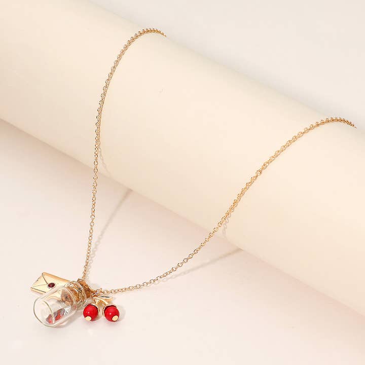 Sensibling Corp. - Wholesale Pendant/Charm Necklace - Whimsical Glass Bottle Envelope Cherry Charm Pendant Necklace4