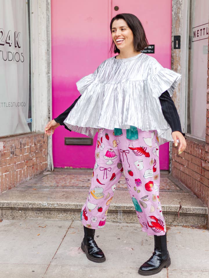 Nettle Studios - Wholesale Blouse - Women's - Size-Inclusive Plus Size Womens Silver Metallic Gathered Top37