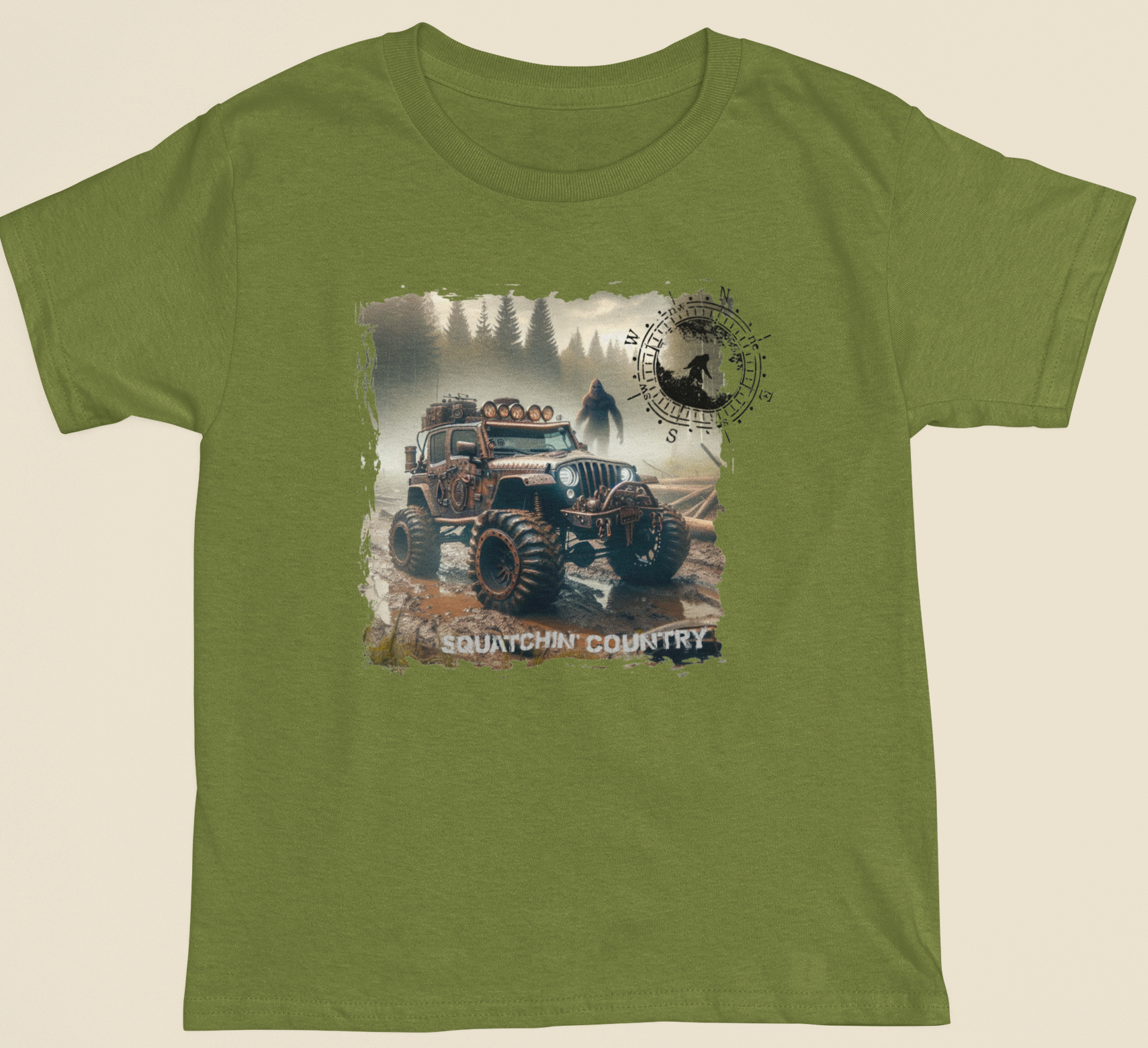 Squatchin’ Country - Wholesale T-Shirt (Graphic) - Men's - Rustic Bigfoot Jeepin Squatchin' Country t-shirt2