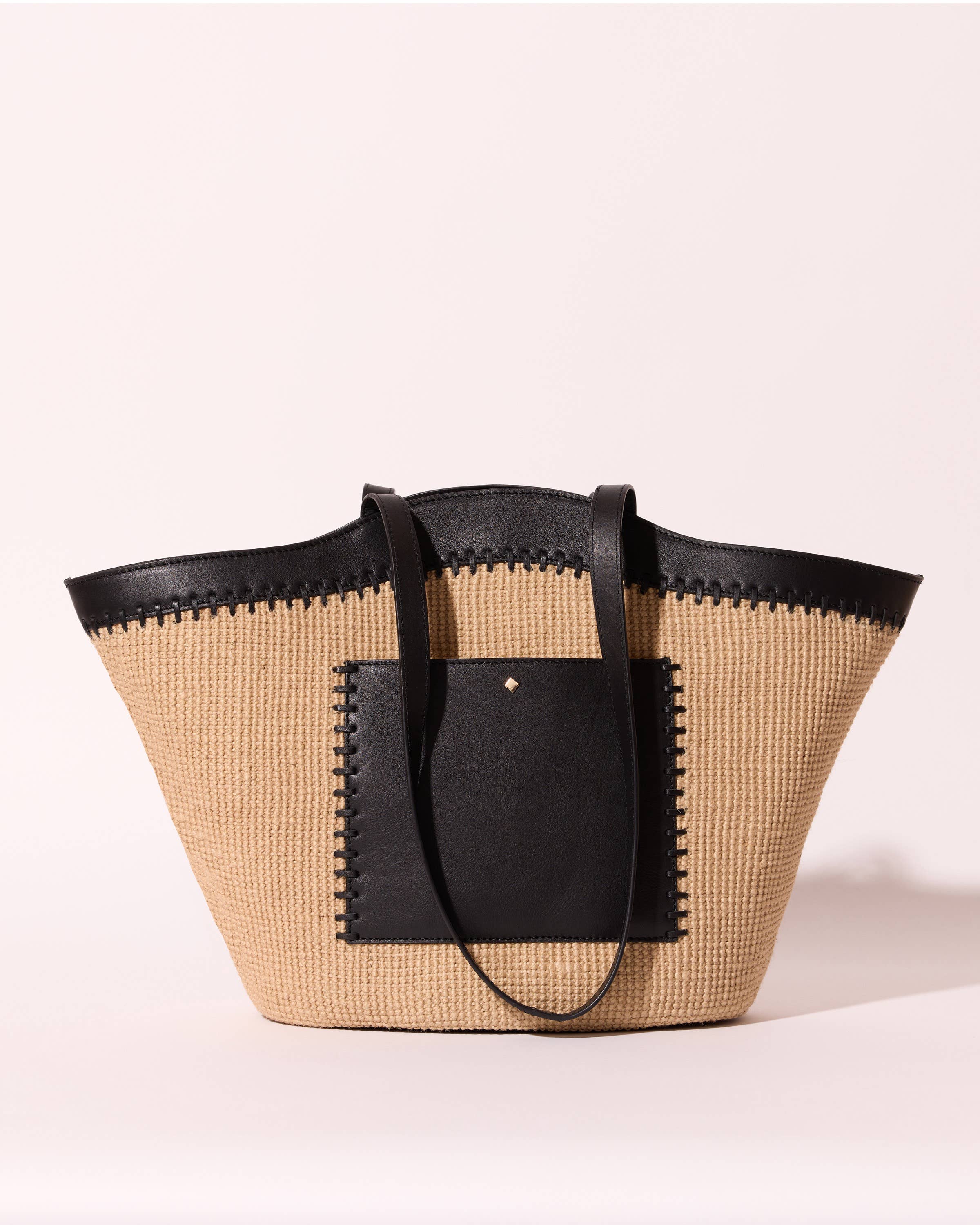 Maradji – wholesale Axelremsväska – Dam – Tvåfärgad tygväska i jute med detaljer i slätt läder7