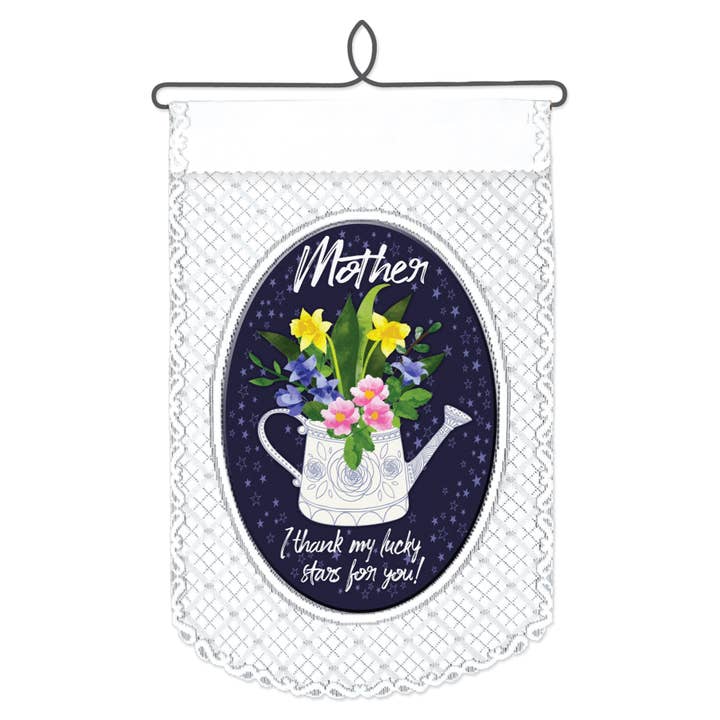 Lucky Stars 12x20 White Blue Lace Wall Hanging for wholesale by Heritage Lace