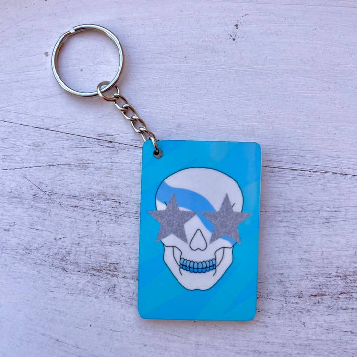 Neon Blue Skull Keychain for wholesale by XO Wholesale
