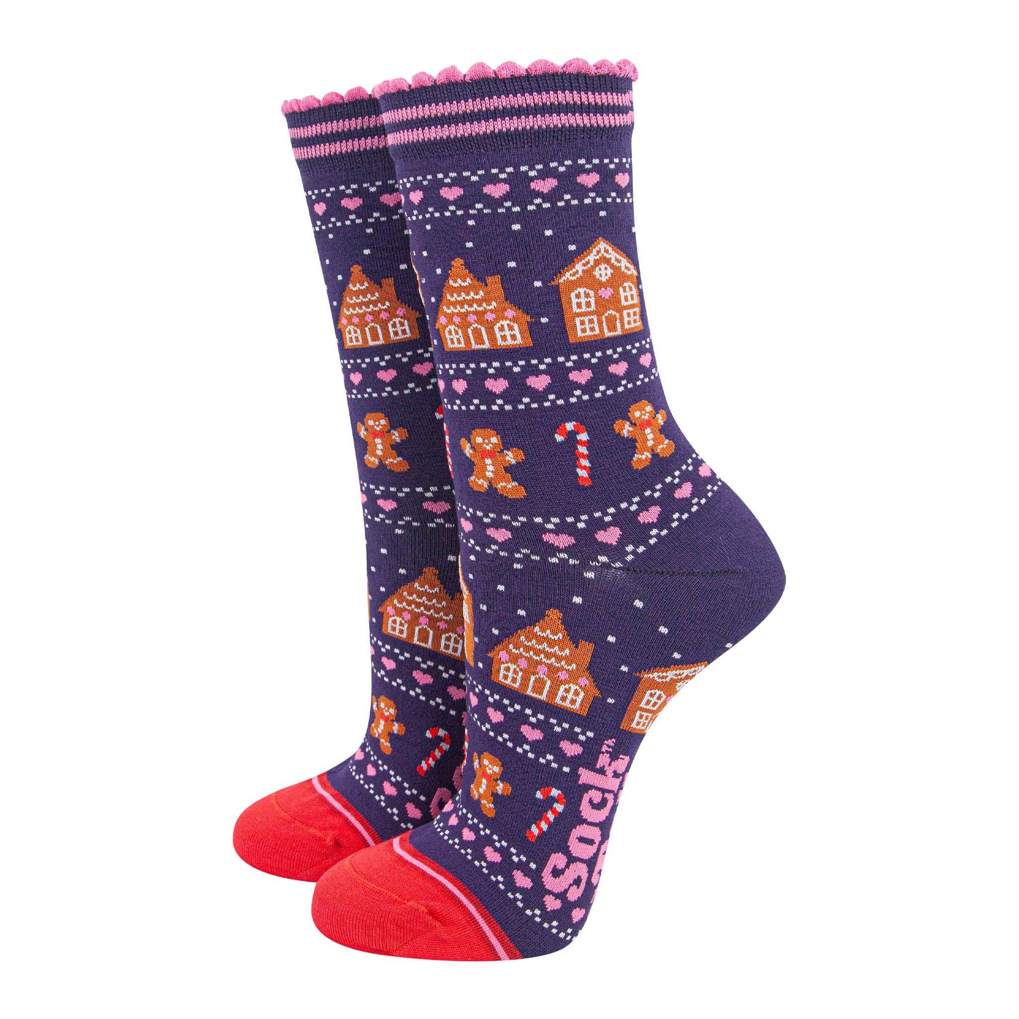 Sock Talk – Meias - Mulher por atacado – Meias de Bambu para Mulher - Azul Marinho/Vermelho, Padrão Fair Isle de Biscoito de Gengibre0