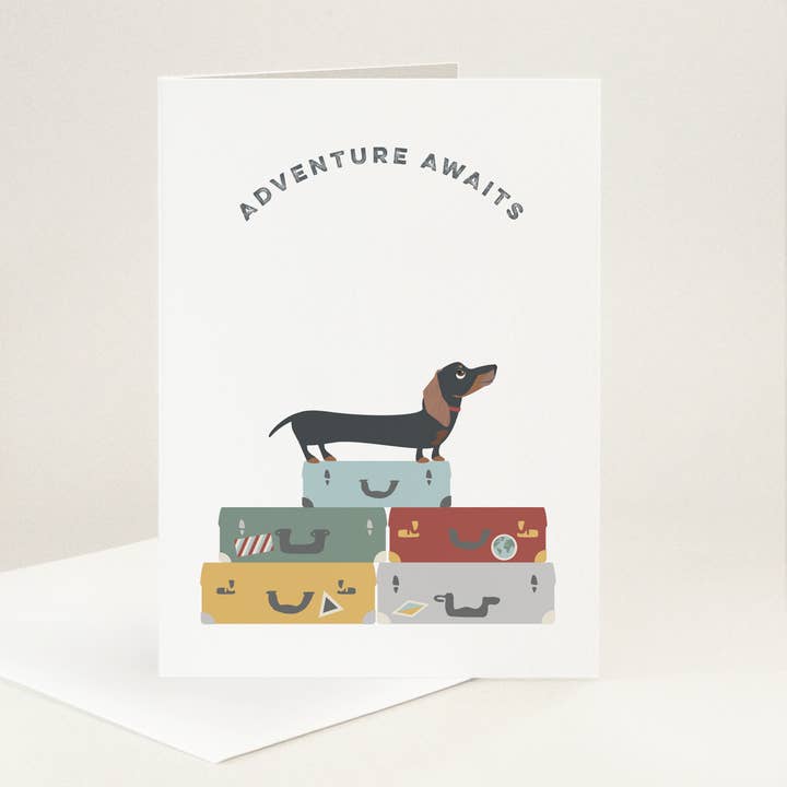 Carte Winston Sausage Dog Adventure A pour la vente par Yellow Petal
