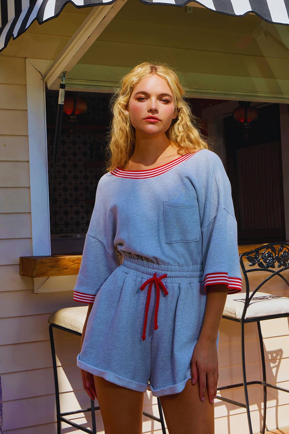 BUCKETLIST INC - Wholesale Romper - Women's - R5631 Ribbed Band Trim Details Terry Romper0