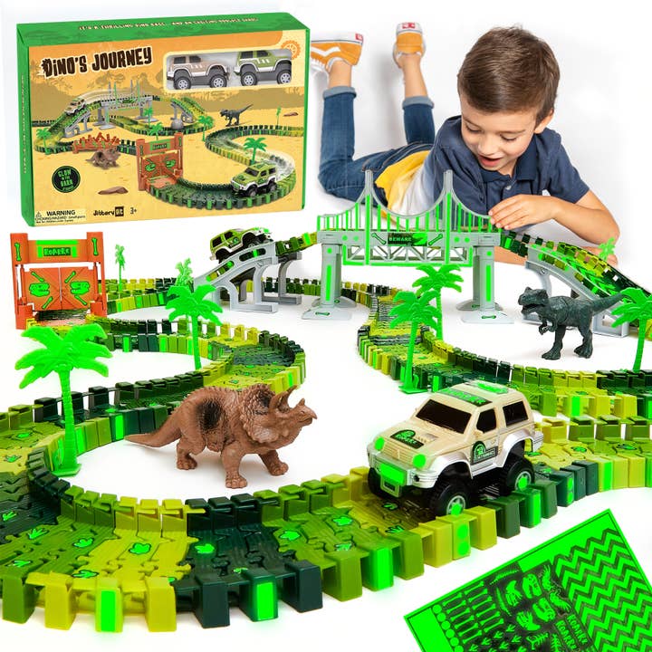 JitteryGit - Wholesale Toy Set - Kids - Dinosaur Race Car Track Set Toy, STEM Glow In The Dark Toy