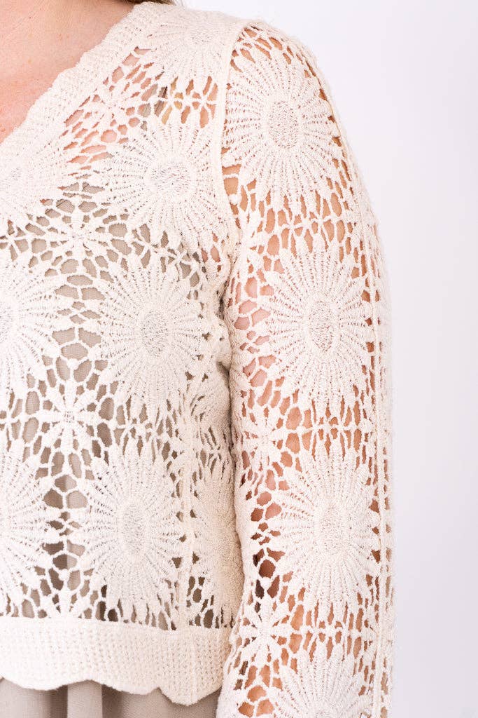 Blue Sky Clothing Co LLC - Wholesale Cardigan - Women's - Crochet Sweater, Natural, Cotton3