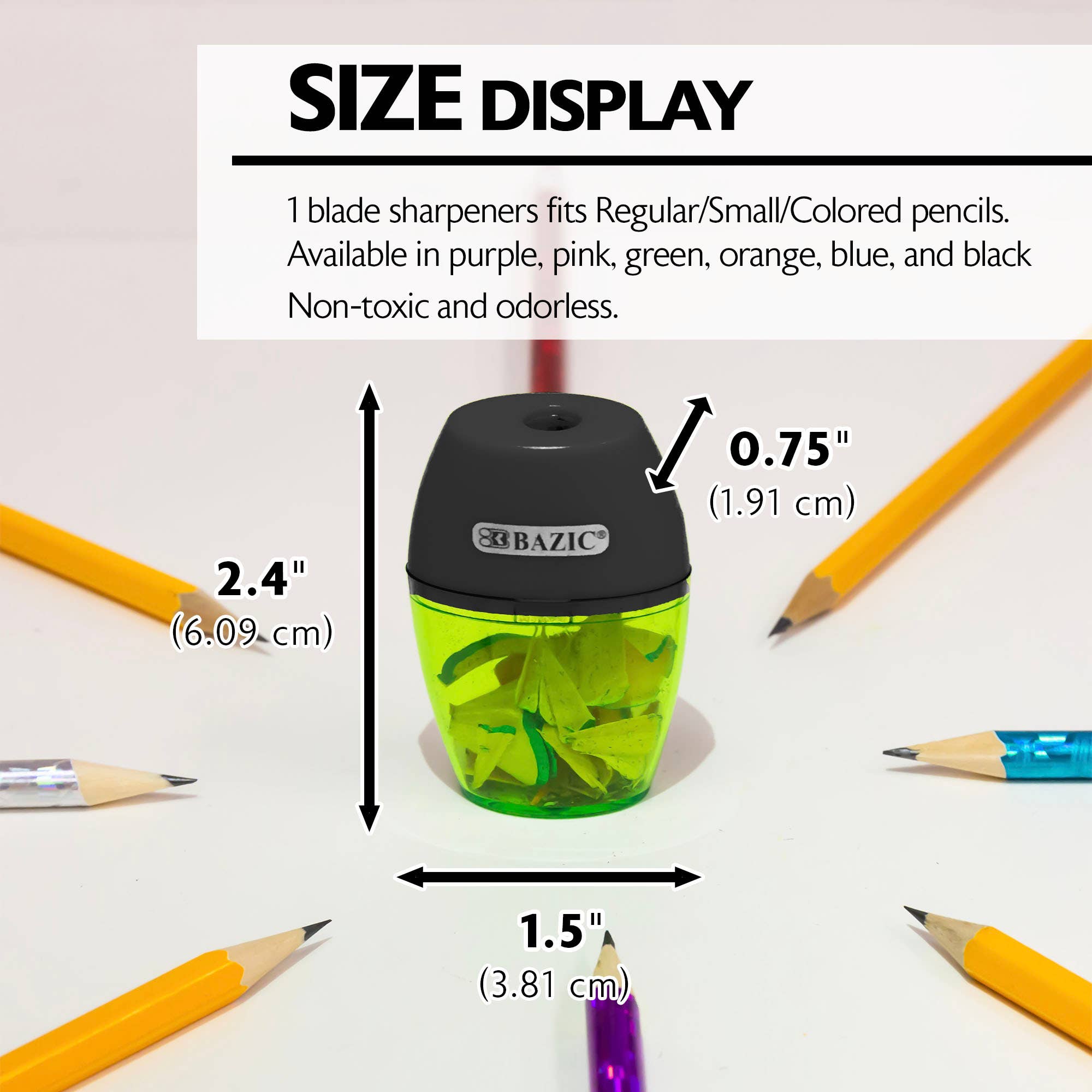 BAZIC Products - Vente Taille-crayons - Aiguiseur monotrou BAZIC avec réceptacle1