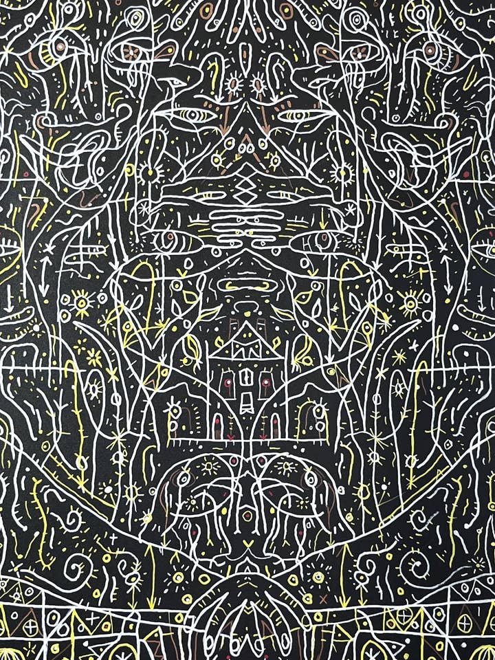 De loutere mogelijkheid om te zijn. Acryl- en oliemarkers op canvas. 24" x 36". Kunstwerk van John Kline voor wholesale door John Kline Artwork