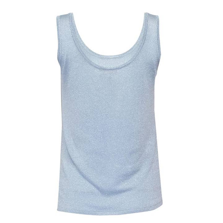 SOLID COLOUR TANK TOP IN SPARKLY KNIT SKY BLUE for wholesale by Ruth Erotokritou Knitwear