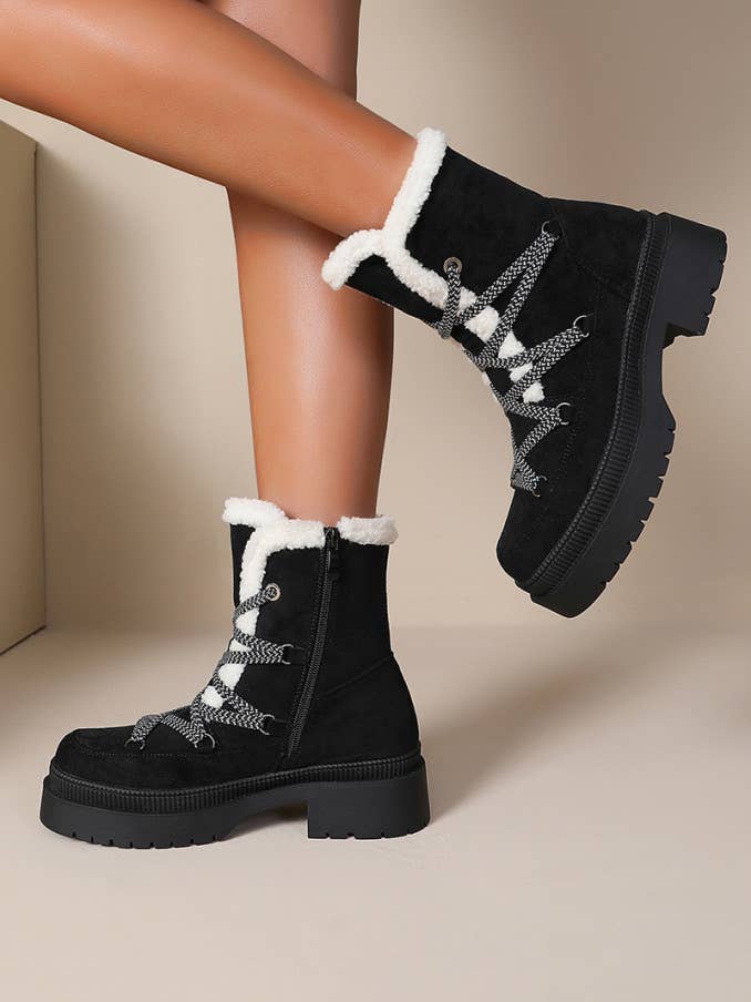 Joia Paris - Wholesale Booties - Women's - Fur-lined wedge lace-up ankle boots WZ-81