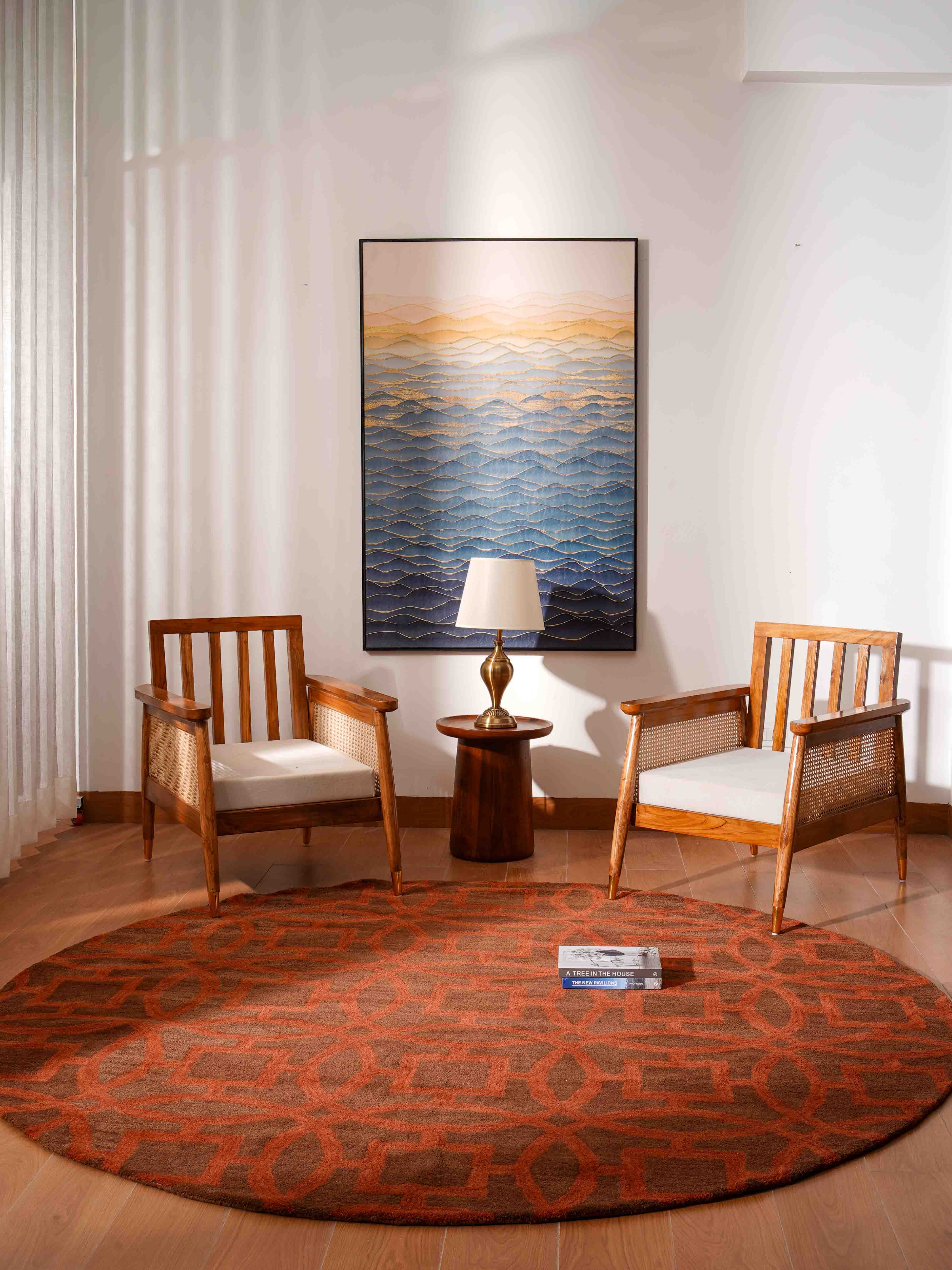 Hand Tufted Wool Round Area Rug Brown Orange K00239 for wholesale on Faire