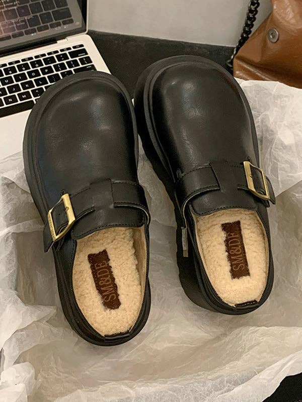 VividLux - Wholesale Loafers - Women's - Belt Buckle Round-Toe Split-Joint Loafers Platform Shoes Slippers&Mules11