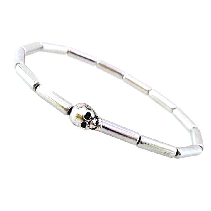 Pulseira Skull Silver Zinc on Hematite Platinum por atacado de Low Tide Island Design