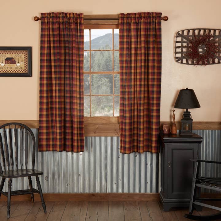 VHC Brands - Wholesale Curtain - Heritage Farms Primitive Check Short Panel Set of 2 63x36