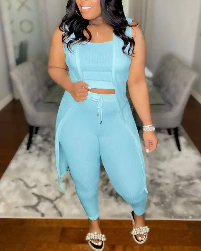 Fashion Combination - Wholesale Top & Pant Set (NOT Loungewear) - Women's - Solid Color Ribbed Knit Two-Piece Set for Women9