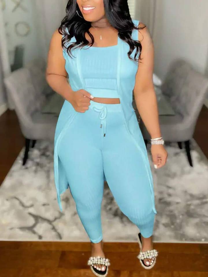 Fashion Combination - Wholesale Top & Pant Set (NOT Loungewear) - Women's - Solid Color Ribbed Knit Two-Piece Set for Women9