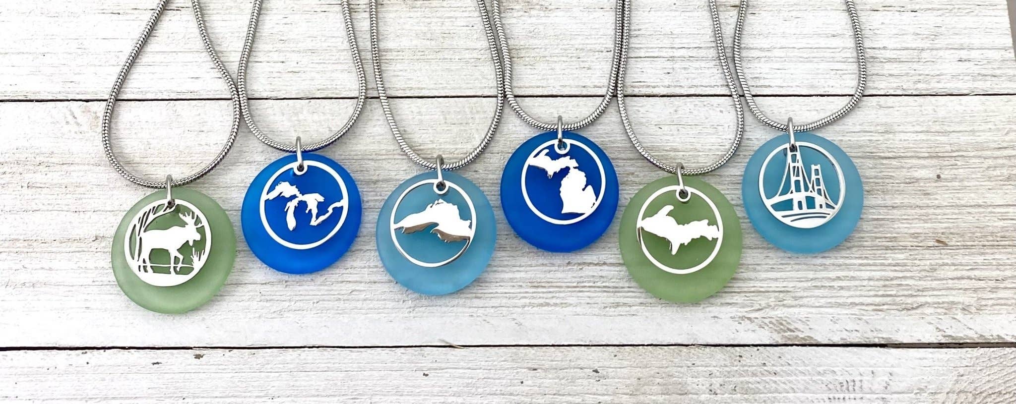 Be Inspired UP - Wholesale Pendant/Charm Necklace - Michigan Cutout Beach Glass Pendant7
