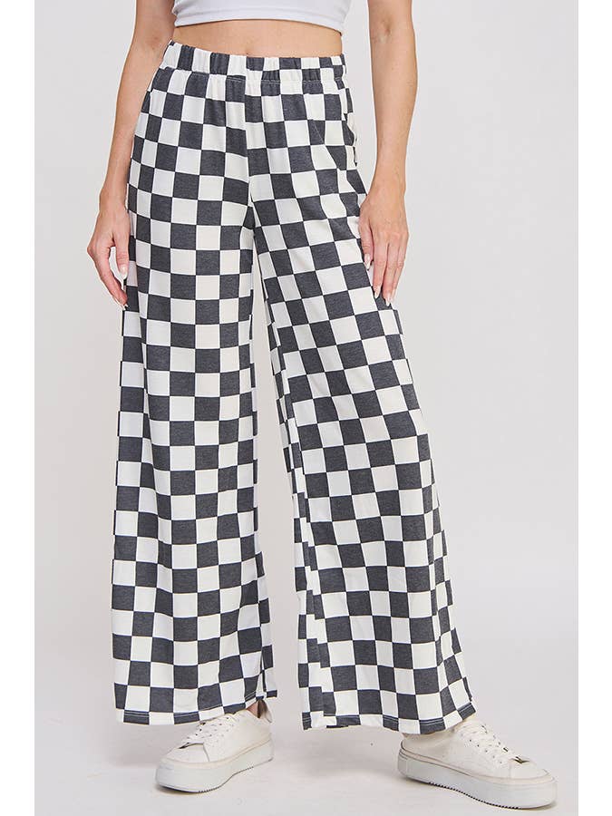 JADE BY JANE - Wholesale Pants - Women's - HIGH WAIST CHECKERED STRAIGHT LEG KNIT PANTS