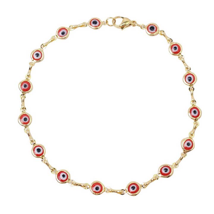 18K Gold Plated Red Evil Eye Anklet for wholesale by Vesa Jewels