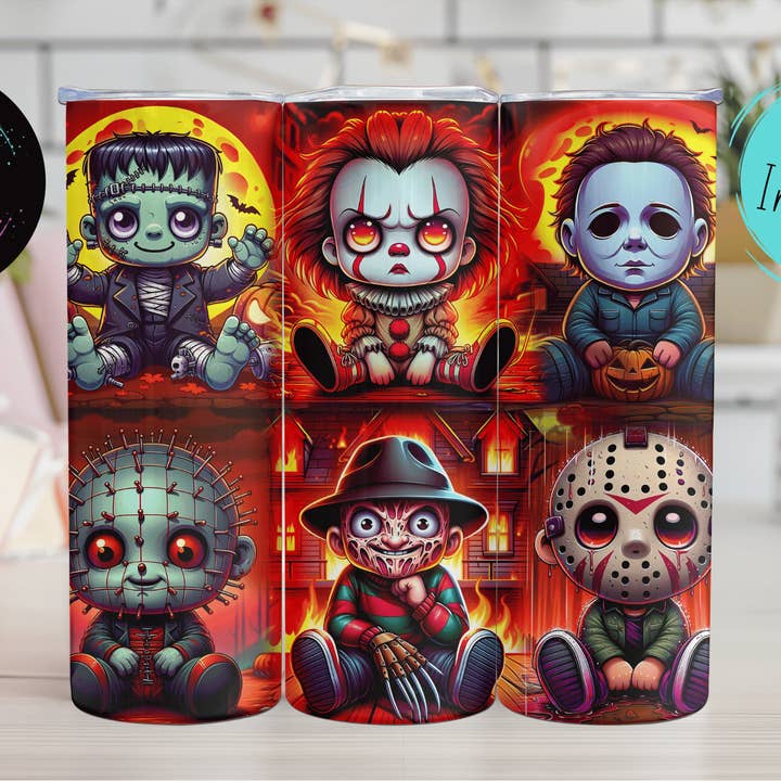 JAC Wholesale - Wholesale Insulated Mug/Tumbler - Flaming Horror Friends Skinny Tumbler 20oz