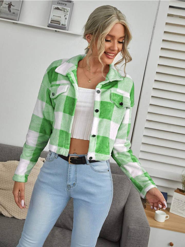 Queen Fashion - Wholesale Jacket - Women's - flap detail drop shoulder buffalo plaid jacket3