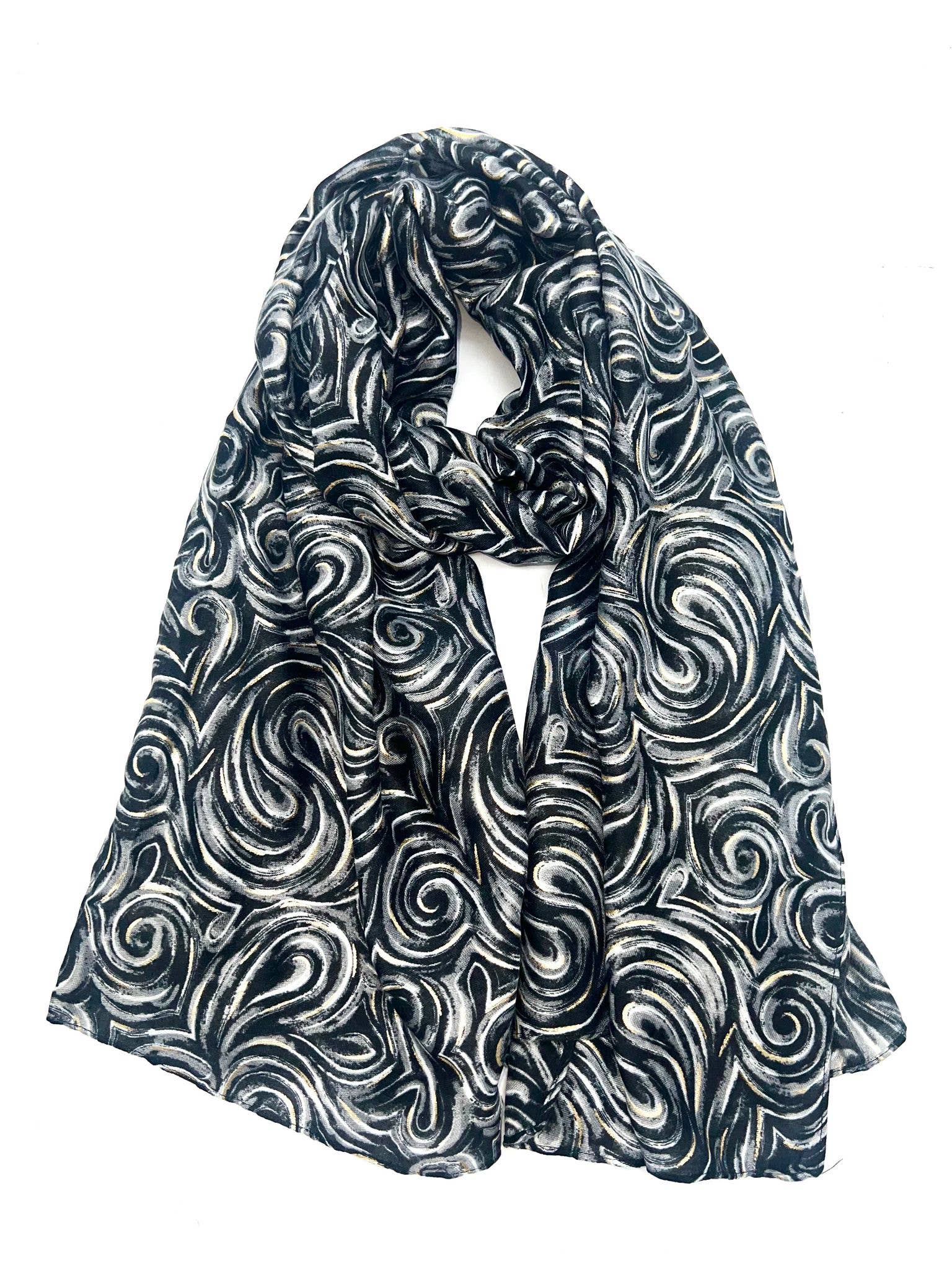 LINETA - Vendita all'ingrosso Sciarpa - Donna - HH-279 Sciarpa stampata motivo a spirale con doratura0