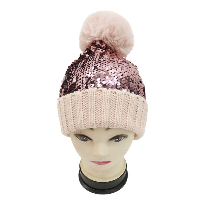 TAPA fashion - Wholesale Beanie – Women's - Pom Pom Sequin Beanie HA3715-1 (3PC)6