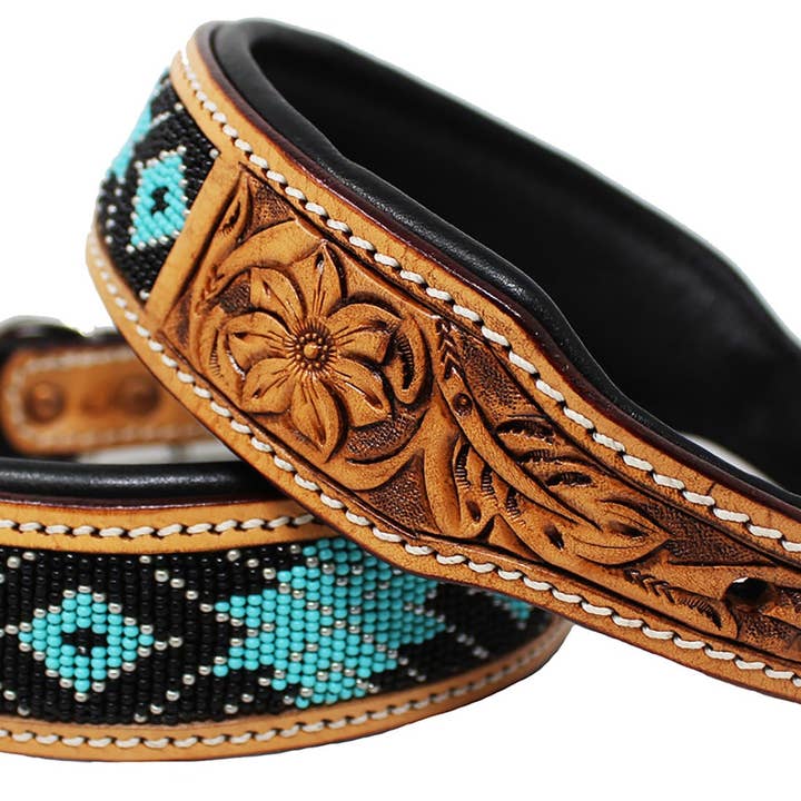 Collier pour chien en cuir rembourré à perles florales usiné à la main 60177 pour la vente par Challenger