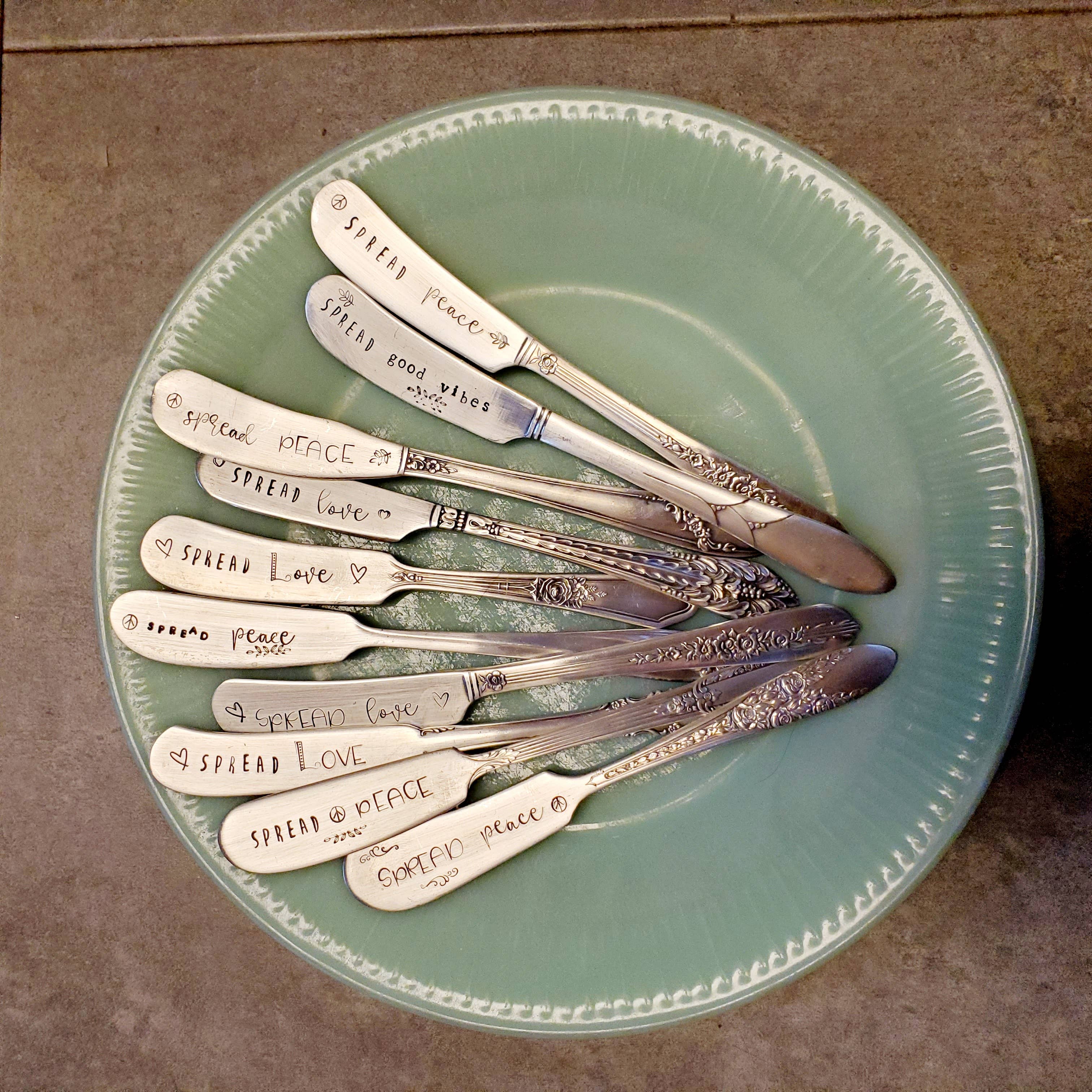 juNxtaposition® - Wholesale Cheese Spreader - SPREAD HAPPINESS stamped spreader charcuterie vintage2