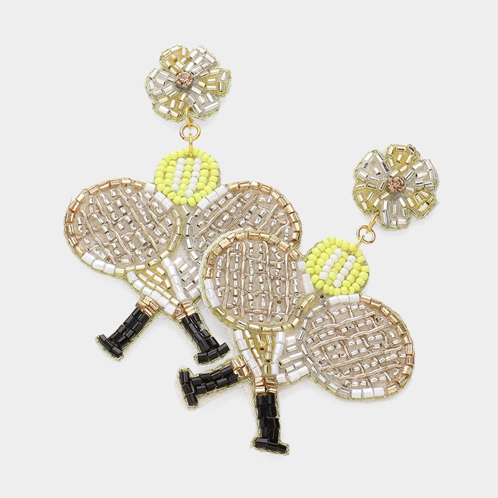 Sensibling Corp. - Wholesale Dangle Earrings - Felt Back Beaded Tennis Ball Racket Dangle Earrings0