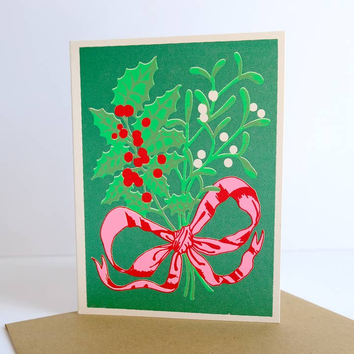 Sparkwell Press - Wholesale Season's Greetings Card - Holly and Mistletoe Card0