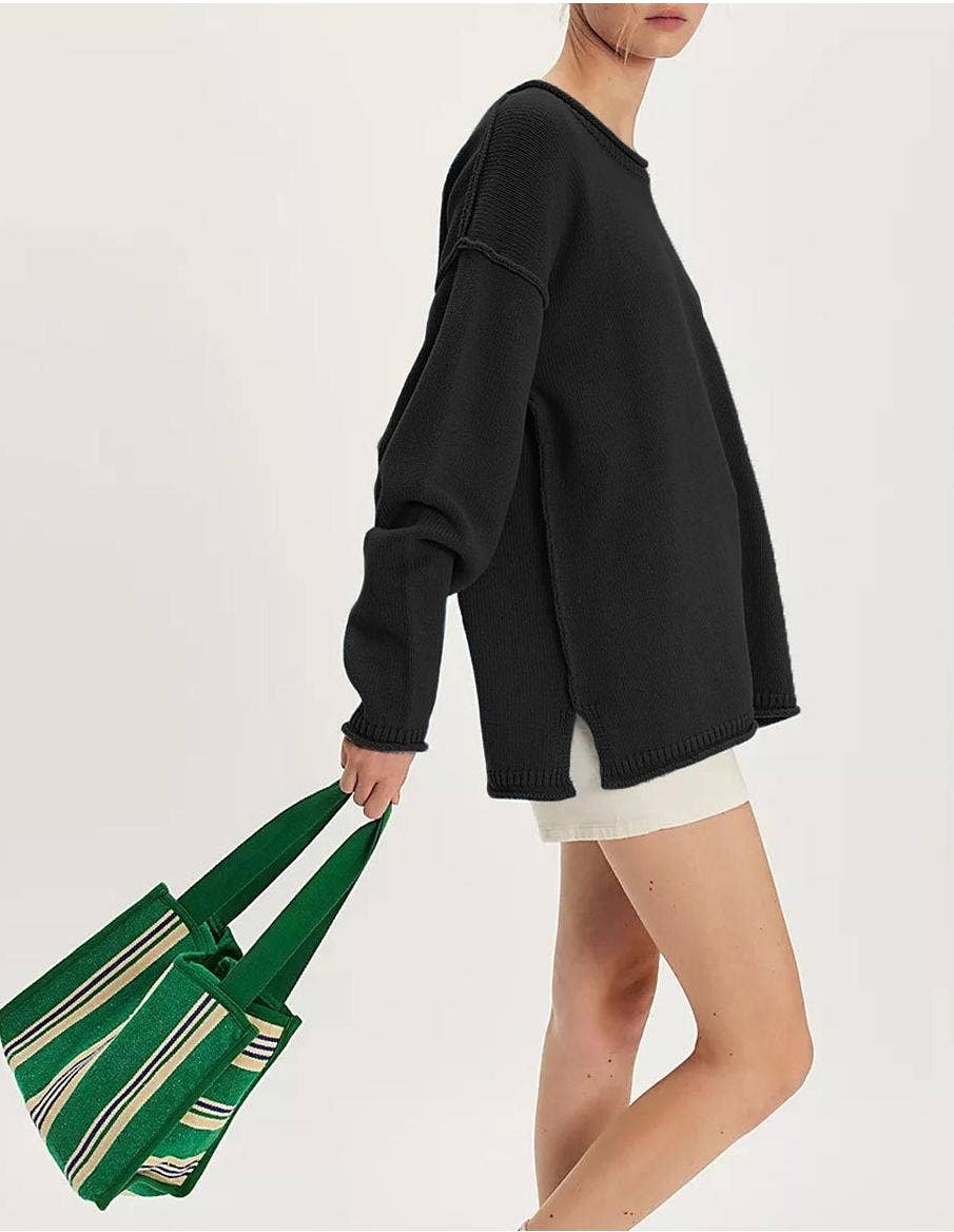 Suhkasana – wholesale Pullovertröja - Dam – Överdimensionerad Mysig Stickad Tröja med Rund Hals – Vintertröja1