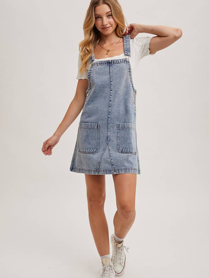Bluivy - Wholesale Overalls - Women's - DENIM OVERALL MINI DRESS WITH POCKETS6