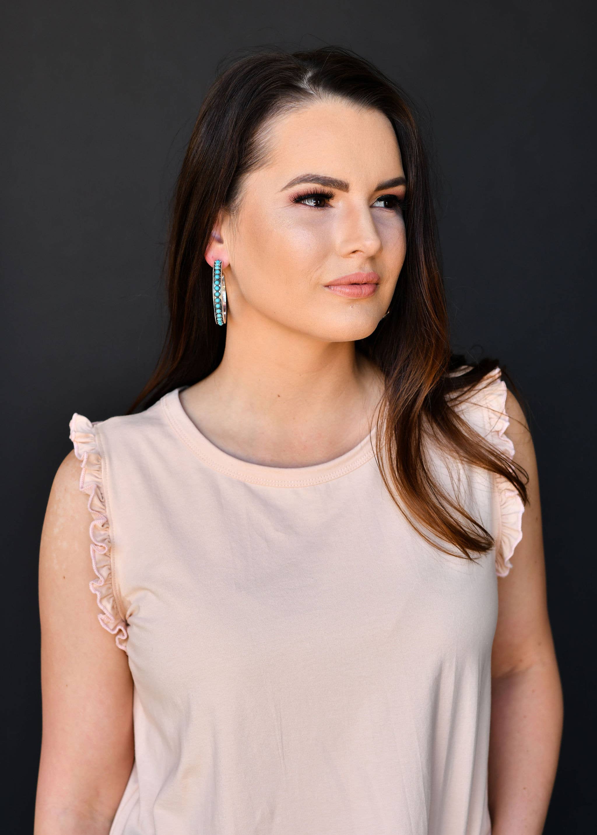 West & Co. - Wholesale Hoop Earrings - Burnished Silver and Turquoise Hoop Earring2