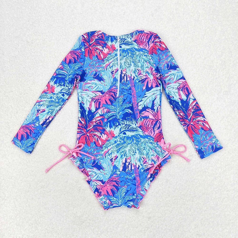 Aier Wholesale - Wholesale One Piece Swimsuit - Kids - Baby Girls Sea Trees Long Sleeve One Piece Swimsuits1