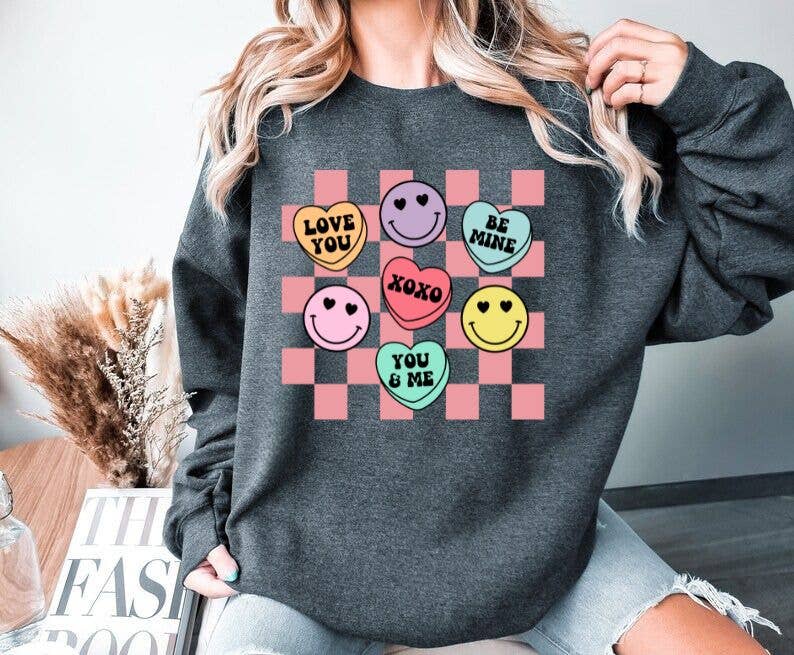 Nu Kustomz LLC - - Wholesale Graphic Sweatshirt - Women's - Smiley candy hearts valentines day sweatshirt5