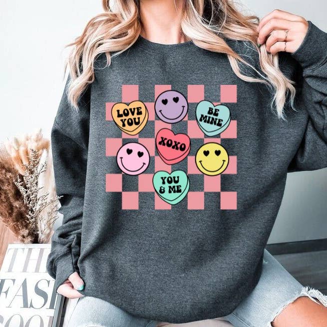 Nu Kustomz LLC - - Wholesale Graphic Sweatshirt - Women's - Smiley candy hearts valentines day sweatshirt5
