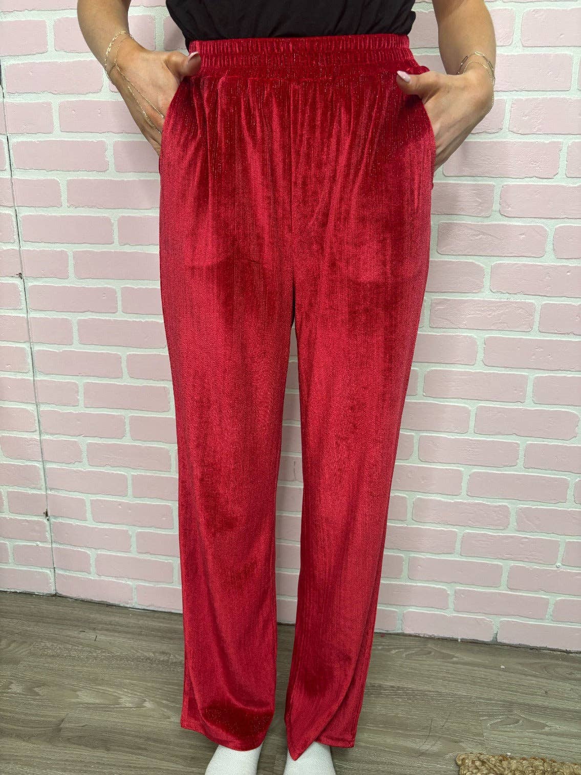 Rouge Pantalon en velours à jambes droites, rouge en vente sur Faire16