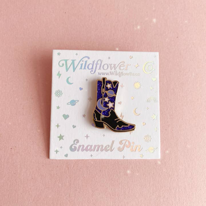 Wildflower + Co. - Wholesale Lapel Pin/Button - Celestial Cowgirl Boot Enamel Pin