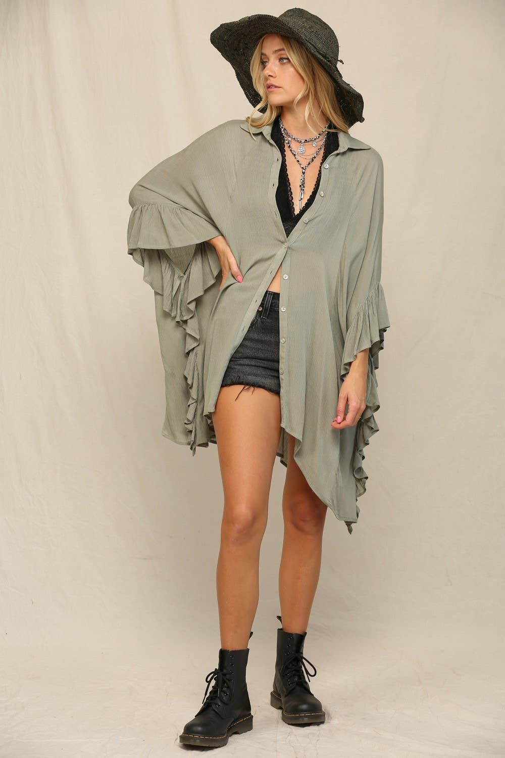 KyeMi - Wholesale Button Down Shirt - Women's - Rayon Crinkle Button Down Tunic Shirt12