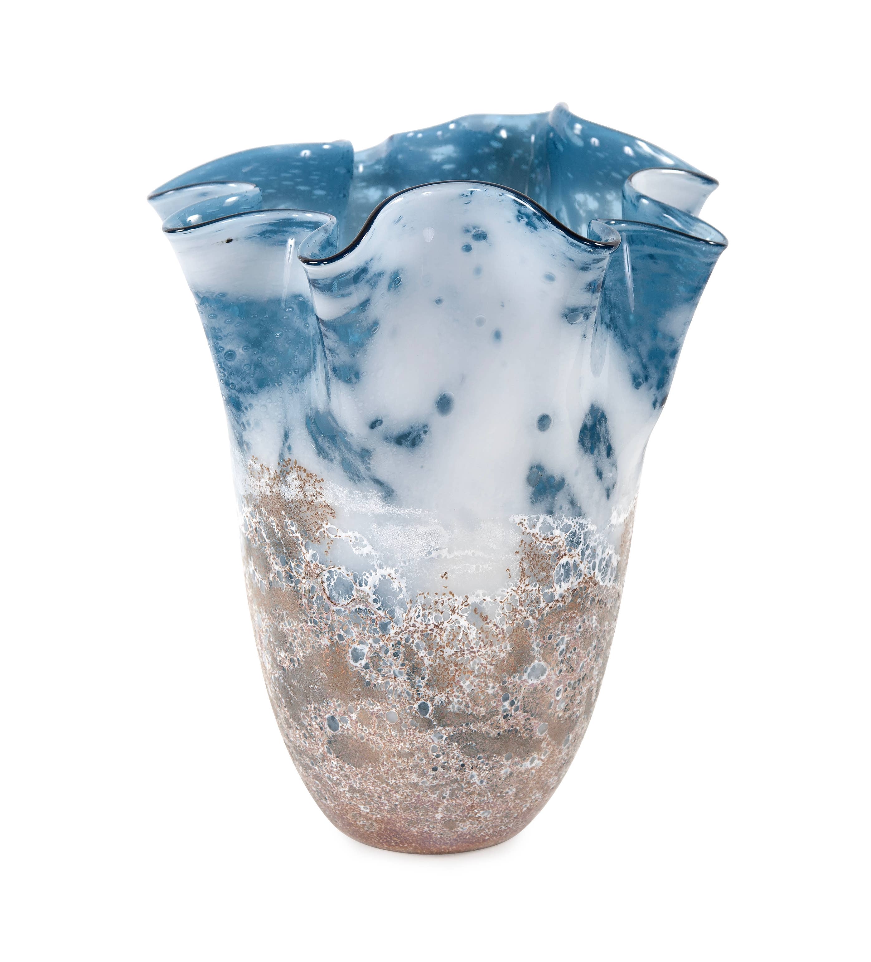 Howard Elliott on Faire - Wholesale Vase - Baltic Blue Ruffled Glass Vase, Small2