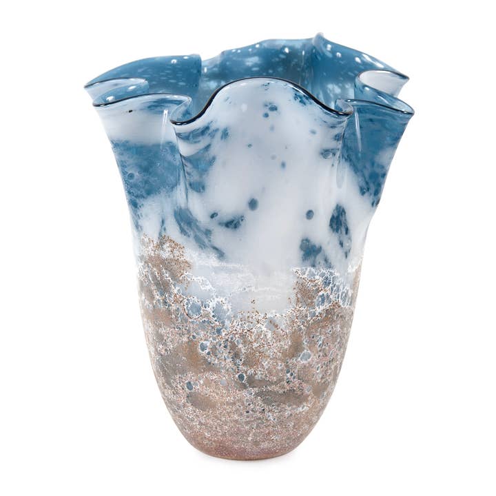 Howard Elliott on Faire - Wholesale Vase - Baltic Blue Ruffled Glass Vase, Small2