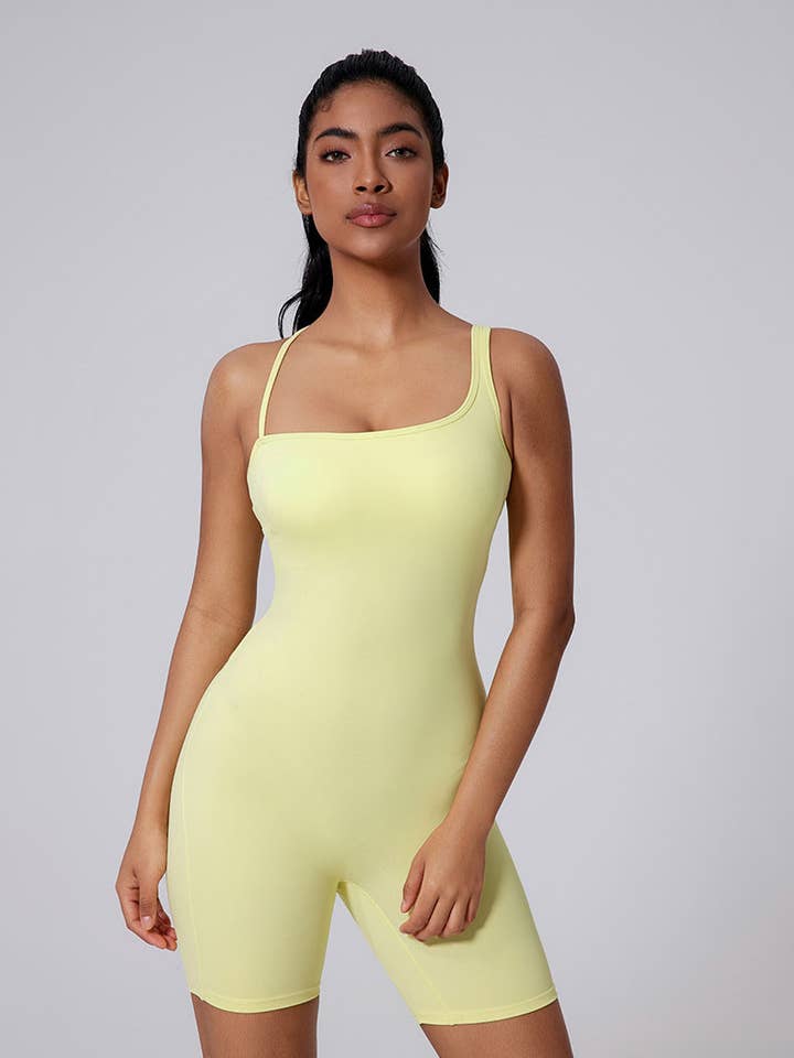 Asymmetric Straps Yoga Shorts Romper Bodysuit for wholesale by Crave by FW